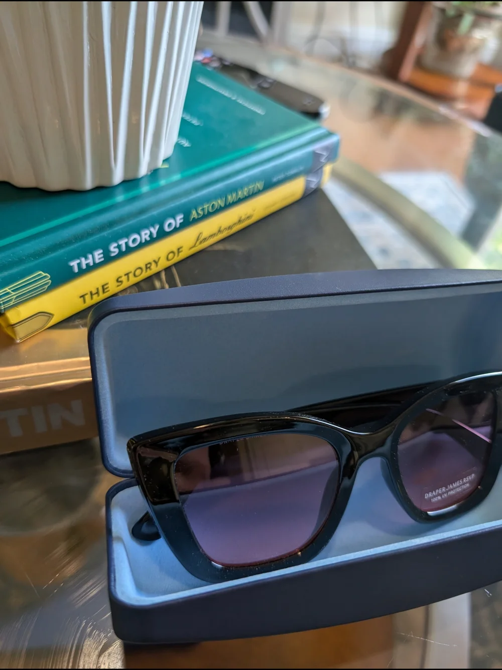 Draper James Black Cat-Eye Sunglasses with Pink Lenses